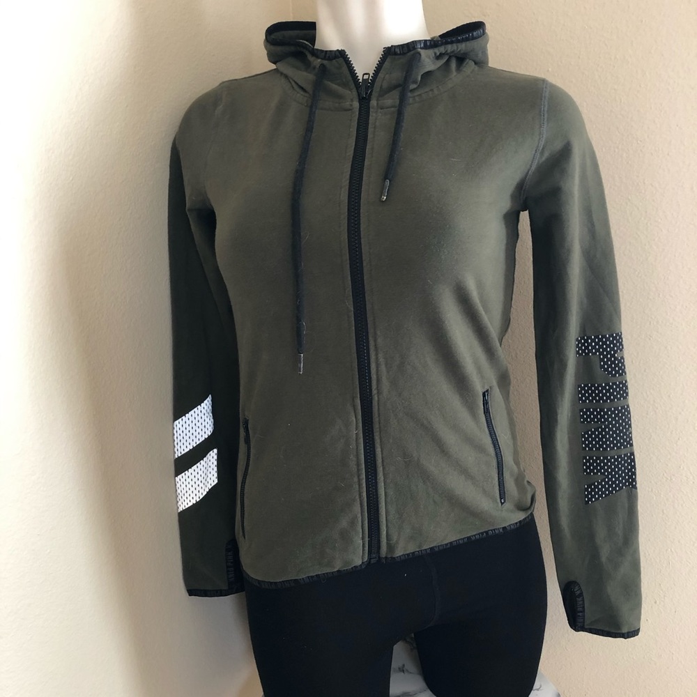 Pink VS olive green full zip hoodie sz.S